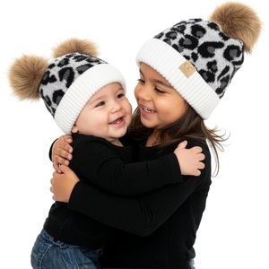 image:imageFunky Junque Matching Infant amp Toddler Pom Beanies  Winter Knit Hats for Baby Girls amp Siblings Adorable SetLeopard  Ivory