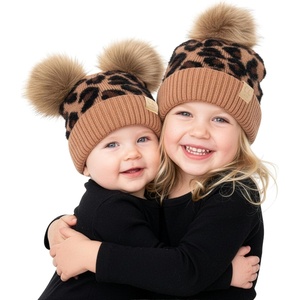 image:imageFunky Junque Matching Infant amp Toddler Pom Beanies  Winter Knit Hats for Baby Girls amp Siblings Adorable SetLeopard  Latte