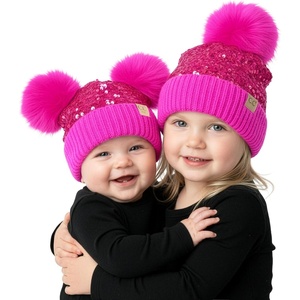 image:imageFunky Junque Matching Infant amp Toddler Pom Beanies  Winter Knit Hats for Baby Girls amp Siblings Adorable SetSequin  Hot Pink