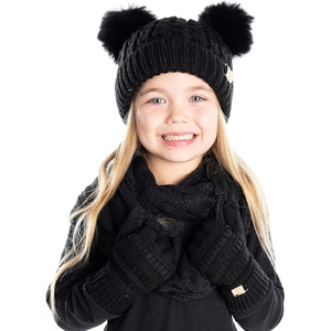 image:imageFunky Junque Matching Sets Kids Beanie Hat Scarf Texting Gloves Bundle Girls Boys ToddlerBlack  Black Double Pom