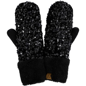 image:imageFunky Junque Mittens for Women  Fleece Lined Womens Winter Gloves Fuzzy Warm Mittens Cold Weather Fashion AccessoriesChunky Sequin  Black