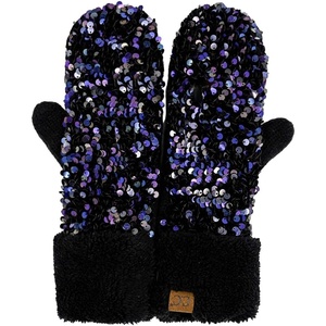 image:imageFunky Junque Mittens for Women  Fleece Lined Womens Winter Gloves Fuzzy Warm Mittens Cold Weather Fashion AccessoriesChunky Sequin  Dark PurpleBlack