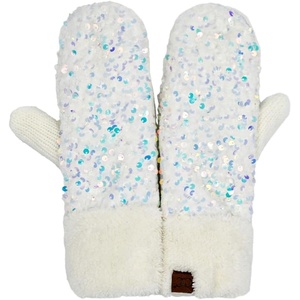 image:imageFunky Junque Mittens for Women  Fleece Lined Womens Winter Gloves Fuzzy Warm Mittens Cold Weather Fashion AccessoriesChunky Sequin  White