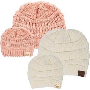 image:imageFunky Junque Mommy amp Me Beanie Set  Matching Knit Winter Hats for Baby Toddler Kids amp Moms Cute Family Beanies BundleAdult  Infant  Ribbed  2 Ivory  2 Indi Pink 4 Pack
