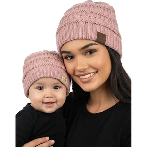 image:imageFunky Junque Mommy amp Me Beanie Set  Matching Knit Winter Hats for Baby Toddler Kids amp Moms Cute Family Beanies BundleAdult  Infant  Ribbed  Indi Pink 2 Pack
