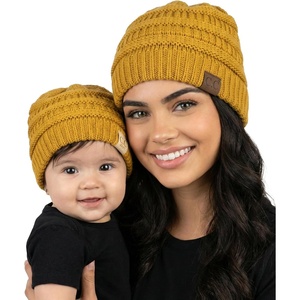 image:imageFunky Junque Mommy amp Me Beanie Set  Matching Knit Winter Hats for Baby Toddler Kids amp Moms Cute Family Beanies BundleAdult  Infant  Ribbed  Mustard 2 Pack
