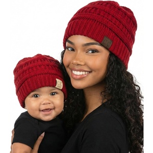 image:imageFunky Junque Mommy amp Me Beanie Set  Matching Knit Winter Hats for Baby Toddler Kids amp Moms Cute Family Beanies BundleAdult  Infant  Ribbed  Red 2 Pk
