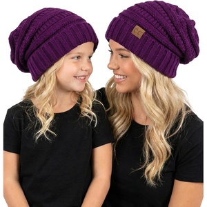 image:imageFunky Junque Mommy amp Me Beanie Set  Matching Knit Winter Hats for Baby Toddler Kids amp Moms Cute Family Beanies BundleAdult  Toddler  Oversized Dark Purple 2 Pk