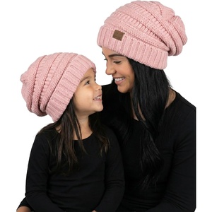 image:imageFunky Junque Mommy amp Me Beanie Set  Matching Knit Winter Hats for Baby Toddler Kids amp Moms Cute Family Beanies BundleAdult  Toddler  Oversized Indi Pink 2 Pk