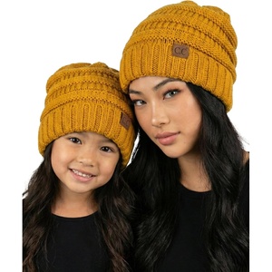image:imageFunky Junque Mommy amp Me Beanie Set  Matching Knit Winter Hats for Baby Toddler Kids amp Moms Cute Family Beanies BundleAdult  Toddler  Oversized Mustard 2 Pk