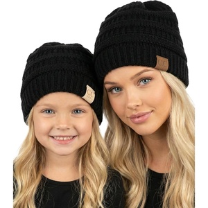 image:imageFunky Junque Mommy amp Me Beanie Set  Matching Knit Winter Hats for Baby Toddler Kids amp Moms Cute Family Beanies BundleAdult  Toddler  Ribbed  Black 2 Pk