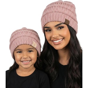 image:imageFunky Junque Mommy amp Me Beanie Set  Matching Knit Winter Hats for Baby Toddler Kids amp Moms Cute Family Beanies BundleAdult  Toddler  Ribbed  Indi Pink 2 Pk