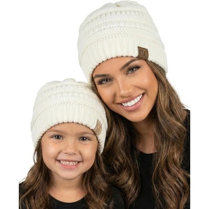 image:imageFunky Junque Mommy amp Me Beanie Set  Matching Knit Winter Hats for Baby Toddler Kids amp Moms Cute Family Beanies BundleAdult  Toddler  Ribbed  Ivory 2 Pk