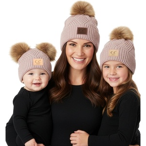 image:imageFunky Junque Mommy amp Me Double Pom Beanies 3Pack Matching Winter Hats for Mom Toddler amp Infant Girls Cozy Knit Family SetAdultToddler Single PomInfant Double Pom  Diagonal Stripes  Rose 3 Pack