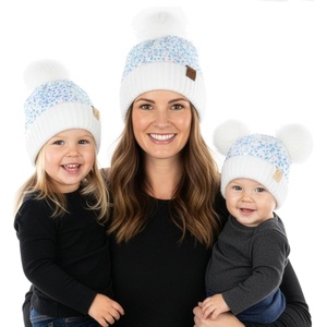 image:imageFunky Junque Mommy amp Me Double Pom Beanies 3Pack Matching Winter Hats for Mom Toddler amp Infant Girls Cozy Knit Family SetSequin  White