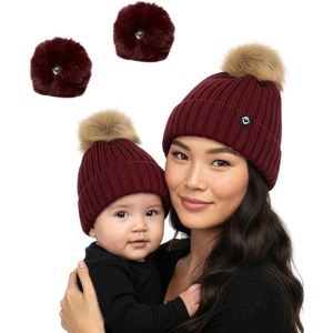 image:imageFunky Junque Mommy amp Me Matching Pom Beanie Set  Women Kids Family Knit AdultInfant  Cable KnitAdultInfant  Detachable Pom  Burgundy 2 Pack