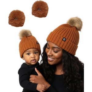 image:imageFunky Junque Mommy amp Me Matching Pom Beanie Set  Women Kids Family Knit AdultInfant  Cable KnitAdultInfant  Detachable Pom  Rust 2 Pack