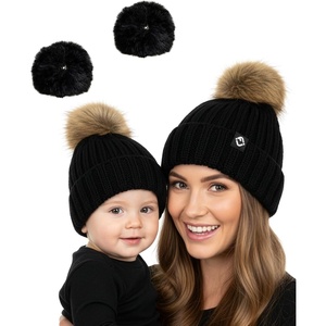 image:imageFunky Junque Mommy amp Me Matching Pom Beanie Set  Women Kids Family Knit AdultInfant  Cable KnitAdultInfant  Ribbed Knit Detachable Pom  Black 2 Pack
