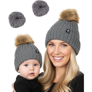 image:imageFunky Junque Mommy amp Me Matching Pom Beanie Set  Women Kids Family Knit AdultInfant  Cable KnitAdultInfant  Ribbed Knit Detachable Pom  Charcoal 2 Pack