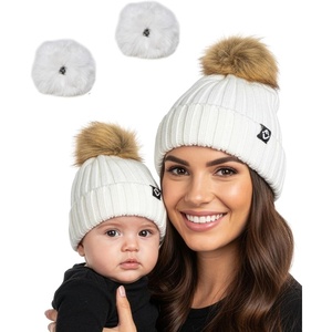 image:imageFunky Junque Mommy amp Me Matching Pom Beanie Set  Women Kids Family Knit AdultInfant  Cable KnitAdultInfant  Ribbed Knit Detachable Pom  Ivory 2 Pack