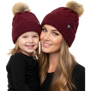 image:imageFunky Junque Mommy amp Me Matching Pom Beanie Set  Women Kids Family Knit AdultInfant  Cable KnitAdultToddler  Cable Knit  Burgundy 2 Pack