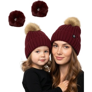 image:imageFunky Junque Mommy amp Me Matching Pom Beanie Set  Women Kids Family Knit AdultInfant  Cable KnitAdultToddler  Detachable Pom  Burgundy 2 Pack