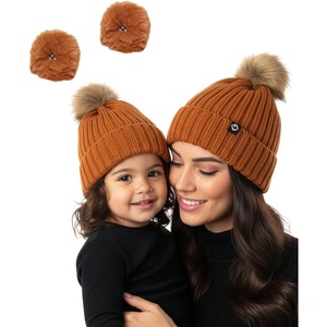 image:imageFunky Junque Mommy amp Me Matching Pom Beanie Set  Women Kids Family Knit AdultInfant  Cable KnitAdultToddler  Detachable Pom  Rust 2 Pack