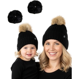 image:imageFunky Junque Mommy amp Me Matching Pom Beanie Set  Women Kids Family Knit AdultInfant  Cable KnitAdultToddler  Ribbed Knit Detachable Pom  Black 2 Pack