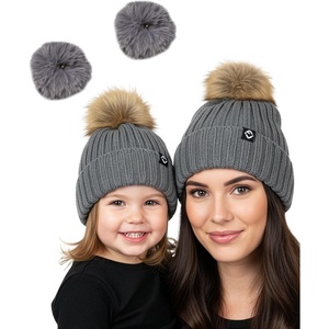 image:imageFunky Junque Mommy amp Me Matching Pom Beanie Set  Women Kids Family Knit AdultInfant  Cable KnitAdultToddler  Ribbed Knit Detachable Pom  Charcoal 2 Pack