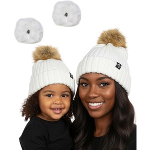 image:imageFunky Junque Mommy amp Me Matching Pom Beanie Set  Women Kids Family Knit AdultInfant  Cable KnitAdultToddler  Ribbed Knit Detachable Pom  Ivory 2 Pack