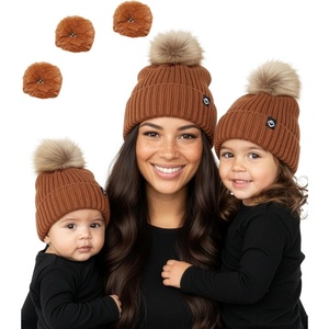 image:imageFunky Junque Mommy amp Me Matching Pom Beanie Set  Women Kids Family Knit AdultInfant  Cable KnitAdultToddlerInfant  Detachable Pom  Rust 3 Pack