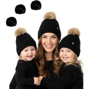 image:imageFunky Junque Mommy amp Me Matching Pom Beanie Set  Women Kids Family Knit AdultInfant  Cable KnitAdultToddlerInfant  Ribbed Knit Detachable Pom  Black 3 Pack