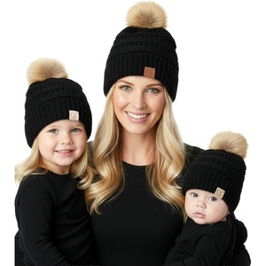 image:imageFunky Junque Mommy amp Me Pom Beanies  3Pack Knit Hats for Mom Toddler amp Infants Adorable Matching Winter SetAdultToddlerInfant  Black 3 Pack