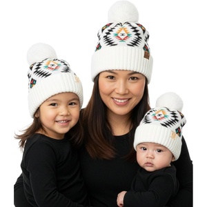 image:imageFunky Junque Mommy amp Me Pom Beanies  3Pack Knit Hats for Mom Toddler amp Infants Adorable Matching Winter SetAztec  White