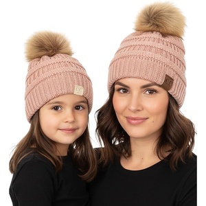 image:imageFunky Junque Mommy amp Me Pom Beanies  Cozy Knit Womens Beanie amp Toddler Girl Winter Hat Set Ages 14 Great SetIndi Pink