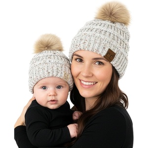 image:imageFunky Junque Mommy amp Me Pom Pom Beanies Set  Infant Baby amp Mom Matching Winter Outfits Warm Newborn amp Womens Beanie HatsConfetti  Ivory Faux Fur Pom