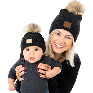 image:imageFunky Junque Mommy amp Me Pom Pom Beanies Set  Infant Baby amp Mom Matching Winter Outfits Warm Newborn amp Womens Beanie HatsDiagonal Basketweave  Black