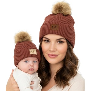 image:imageFunky Junque Mommy amp Me Pom Pom Beanies Set  Infant Baby amp Mom Matching Winter Outfits Warm Newborn amp Womens Beanie HatsDiagonal Basketweave  Brick