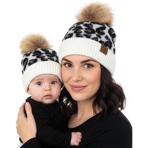 image:imageFunky Junque Mommy amp Me Pom Pom Beanies Set  Infant Baby amp Mom Matching Winter Outfits Warm Newborn amp Womens Beanie HatsLeopard  Ivory