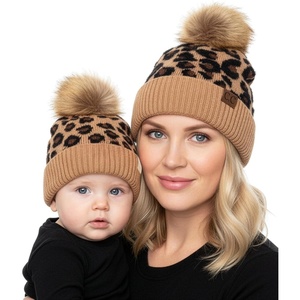 image:imageFunky Junque Mommy amp Me Pom Pom Beanies Set  Infant Baby amp Mom Matching Winter Outfits Warm Newborn amp Womens Beanie HatsLeopard  Latte