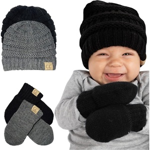 image:imageFunky Junque Newborn Baby Knit Beanie amp Fleece Mittens Set  Warm Winter Essentials2 Pack 1 Black  1 Beige