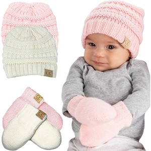 image:imageFunky Junque Newborn Baby Knit Beanie amp Fleece Mittens Set  Warm Winter Essentials2 Pack 1 Ivory  1 Pale Pink