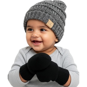 image:imageFunky Junque Newborn Baby Knit Beanie amp Fleece Mittens Set  Warm Winter EssentialsBeanie BlackGrey 31  Mittens Black