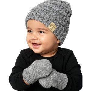 image:imageFunky Junque Newborn Baby Knit Beanie amp Fleece Mittens Set  Warm Winter EssentialsHeather Grey