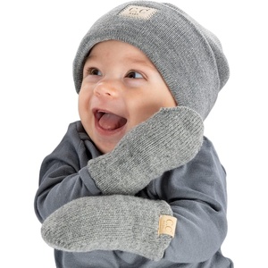 image:imageFunky Junque Newborn Baby Knit Beanie amp Fleece Mittens Set  Warm Winter EssentialsHeather Grey Sueded Patch