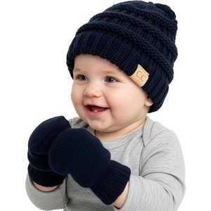 image:imageFunky Junque Newborn Baby Knit Beanie amp Fleece Mittens Set  Warm Winter EssentialsNavy