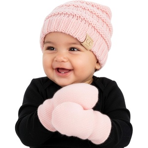 image:imageFunky Junque Newborn Baby Knit Beanie amp Fleece Mittens Set  Warm Winter EssentialsPale Pink