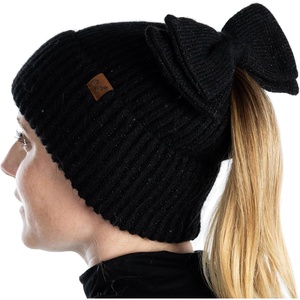 image:imageFunky Junque Ponytail Beanie Hat with Sequin Bow  Warm Stretchy Winter Cap for Women  Winter Neutrals Pastel HuesBlack