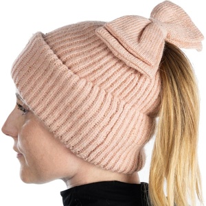 image:imageFunky Junque Ponytail Beanie Hat with Sequin Bow  Warm Stretchy Winter Cap for Women  Winter Neutrals Pastel HuesIndi Pink