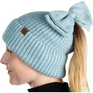 image:imageFunky Junque Ponytail Beanie Hat with Sequin Bow  Warm Stretchy Winter Cap for Women  Winter Neutrals Pastel HuesLight Blue